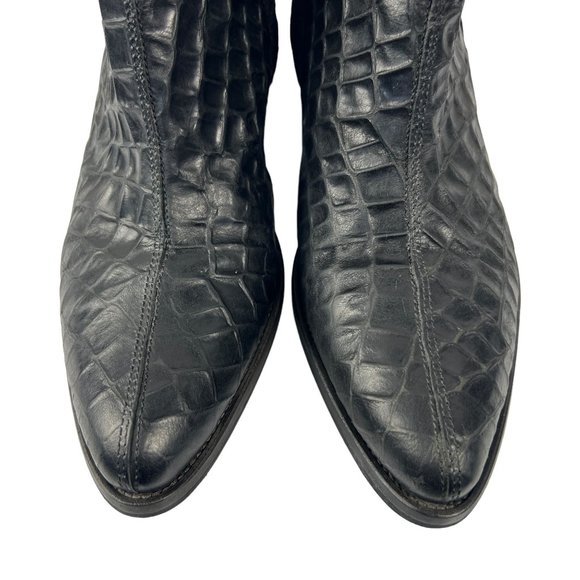 Dkode Jemila Leather Textured Crocodile Embossed Ankle Boots in Black Size 40 - Picture 2 of 12